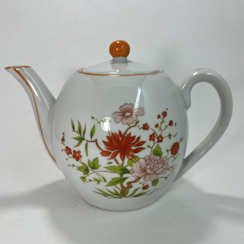 Vintage Fine Porcelain Teapot Floral Design Medium Size With Lid Japan